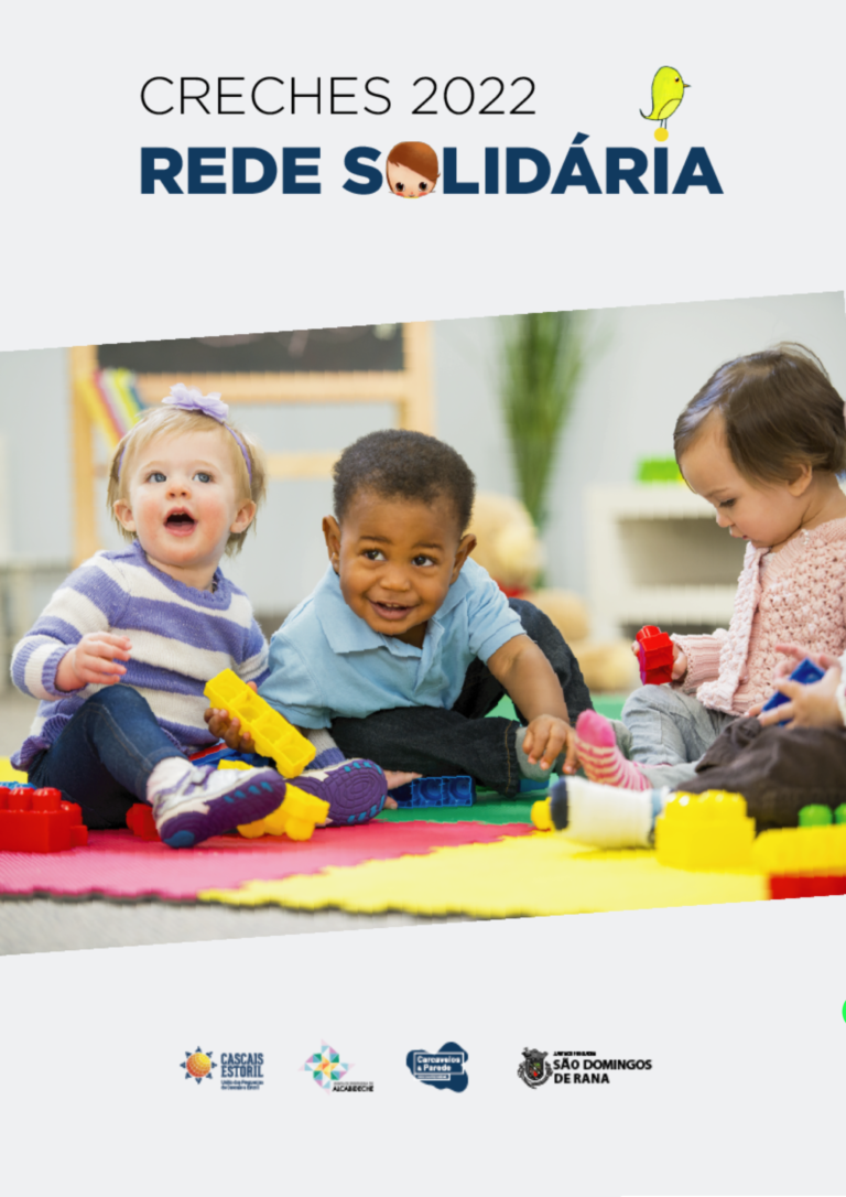 Imagem de três bebés a brincar com o titulo Creches 2022 - Rede Solidária.
